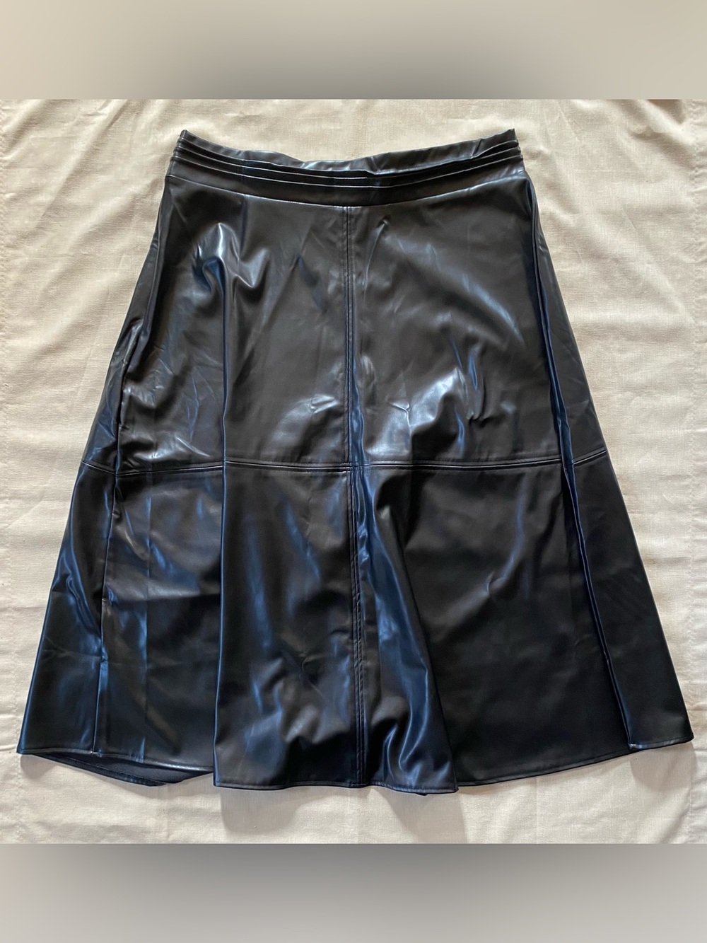 Black Faux Leather Paneled Midi A-Line Skirt Plus Size 2XL New